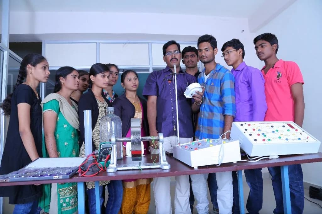 Students working with equipment in a Vagdevi Degree College laboratory