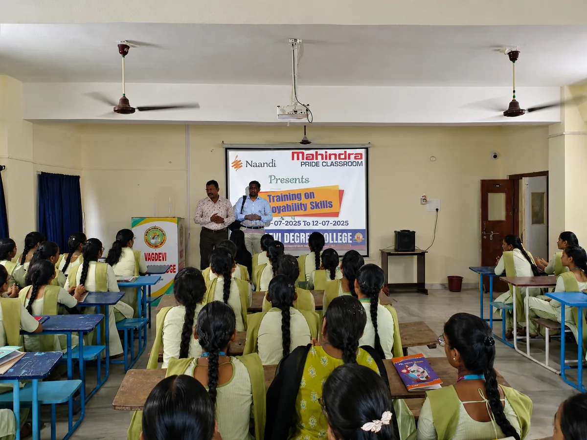 Students seated for a presentation in the college seminar hall